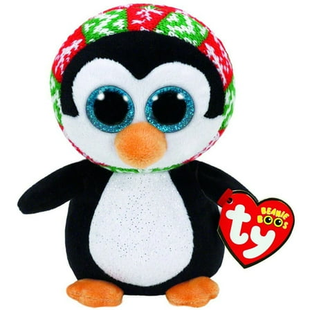 New TY Beanie Boos - Penelope the Penguin Christmas (Glitter Eyes Regular Size  6" Plush) Bonus Random 1 TY Eraser