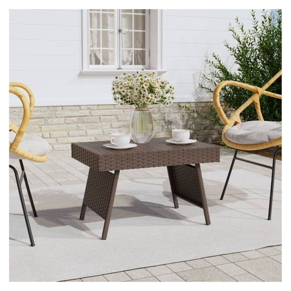 Foldable Side Table Brown 23.6"x15.7"x15" Rattan - Indoor Outdoor Space Saving End Table - Portable Patio Coffee Table with Steel Frame