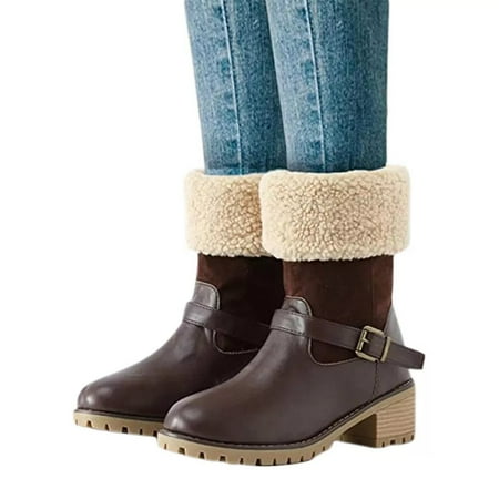 

Fashionable flip through hairy belt buckle short boots