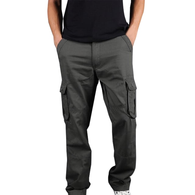 CEHVOM Men's Plus Size Pure Cotton Multi-pocket Wear-resistant Overalls Trousers