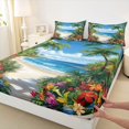 thumbnail image 4 of jejeloiu Vibrant Beach Floral Bed Sheets,Tropical Ocean Print Full Size Sheets For Boys,Blue Multicolor,4-Piece,1 Flat Sheet, 1 Fitted Sheet and 2 Pillowcases, 4 of 6