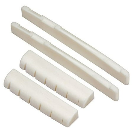 6 String Acoustic Guitar Bone Bridge Saddle and Nut (4 Pcs) by (Best Guitar Bridge For Sustain)