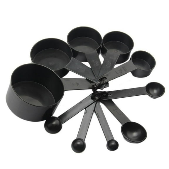 Wovilon 10Pcs Black Plastic Measuring Spoons Cups Set Tools Measure For Baking Coffee