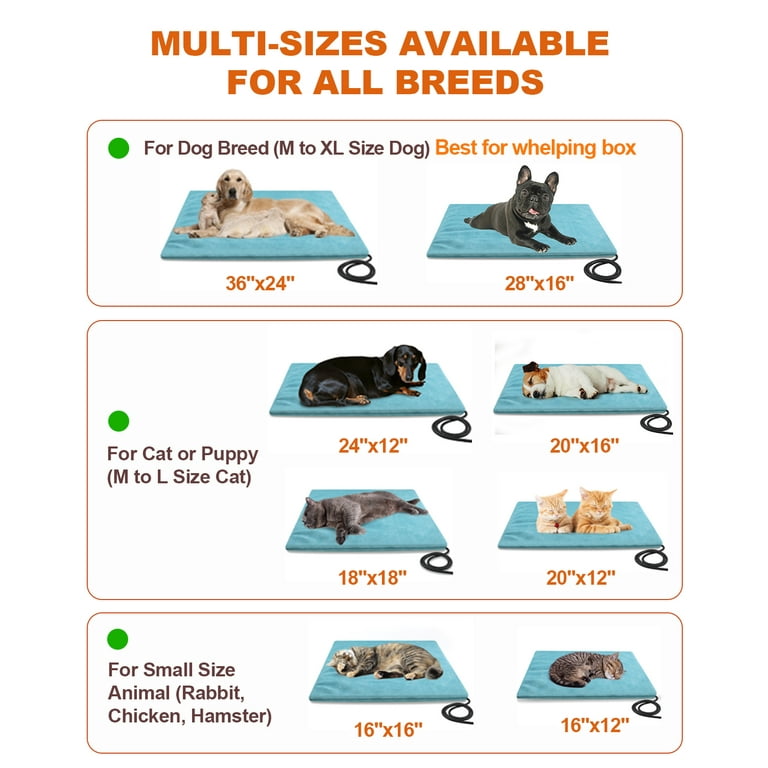 Outdoor Pet Heating Pad for Dog Cat Multi Size Extremely Waterproof Heated Cat Dog Bed for Outside Pet Heater Warmer Mat Blanket for Senior Dog Cat House Whelping Box XL 24 x36 Walmart