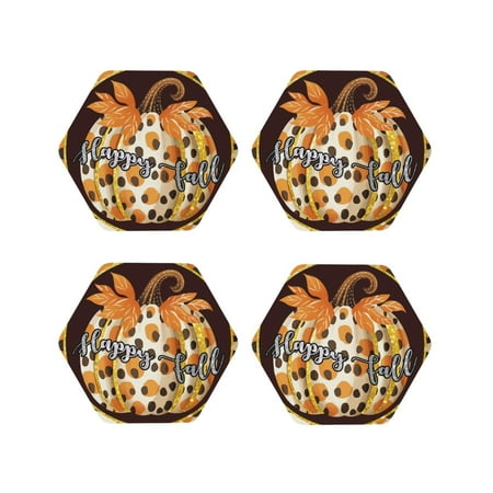 

Vsdgher Fall Farmhouse Pumpkins Leather Coasters for Drinks Durable Drink Coasters 4 Set for Tabletop Protection Luxurious Home Décor and Housewarming Gift-Hexagon