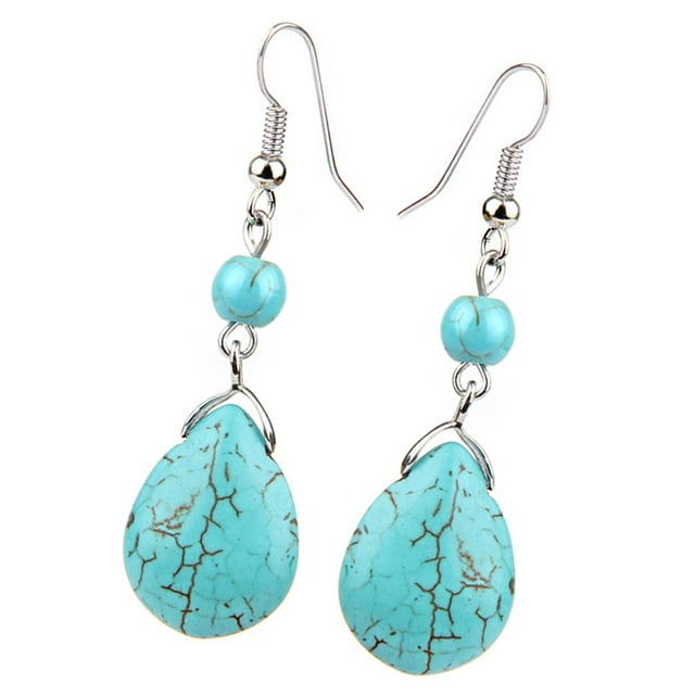 De La Pendientes Turquesa Piedra Preciosa Cuelga Azul, Mujeres Damas Accesorios De Joyería De Vacaciones Yuyangstore Pendientes colgantes de turquesa