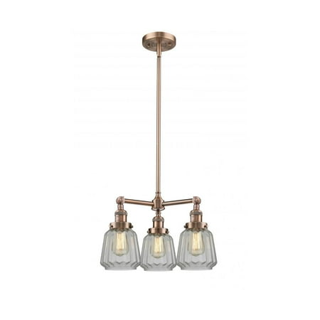 

Antique Copper Tone Chandeliers 24 Wide Clear Glass Steel/Cast Brass/Glass Medium Base LED 3 Light Fixture