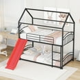 thumbnail image 3 of Kacho Bunk Bed with Slide Twin Over Twin, Metal House Bunk Bed for Kids, Floor Bunk Bed with Ladder and Full-Length Guardrails, Bed for Bedroom Dorm Childroom, No Box Spring Needed, Red, 3 of 7
