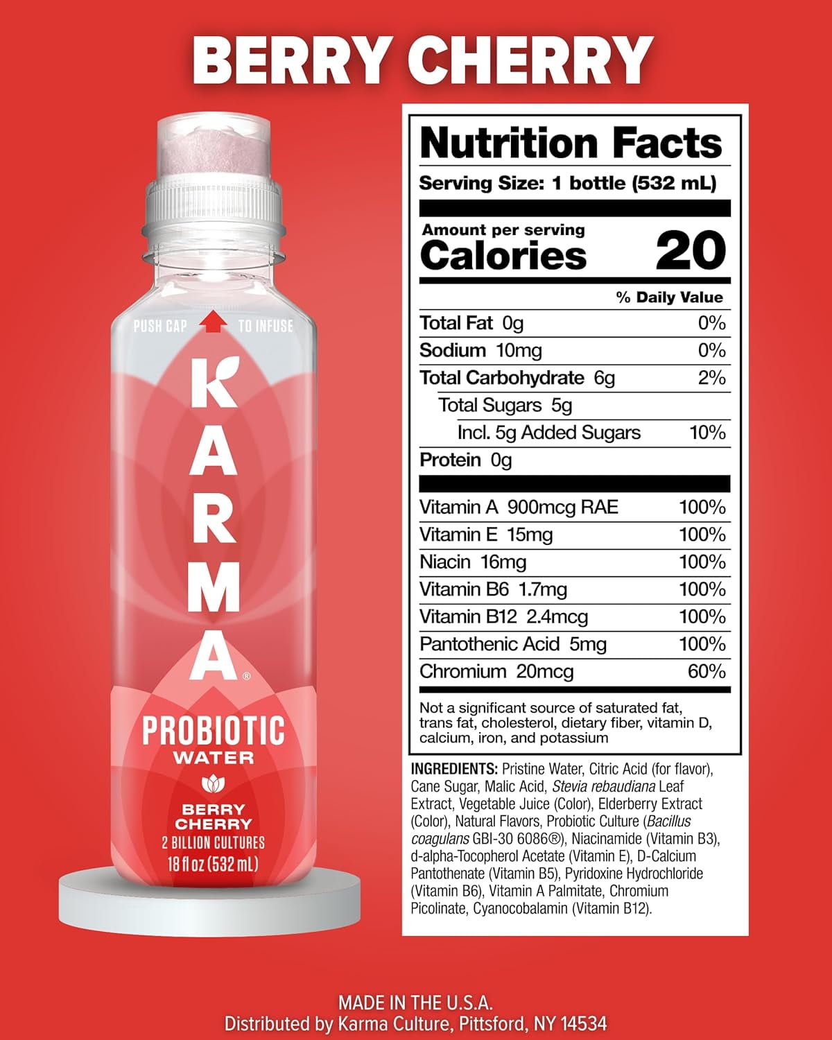 (Pack Of 12) Karma Wellness Water Beverage Prebiotic Berry Cherry 18 Oz