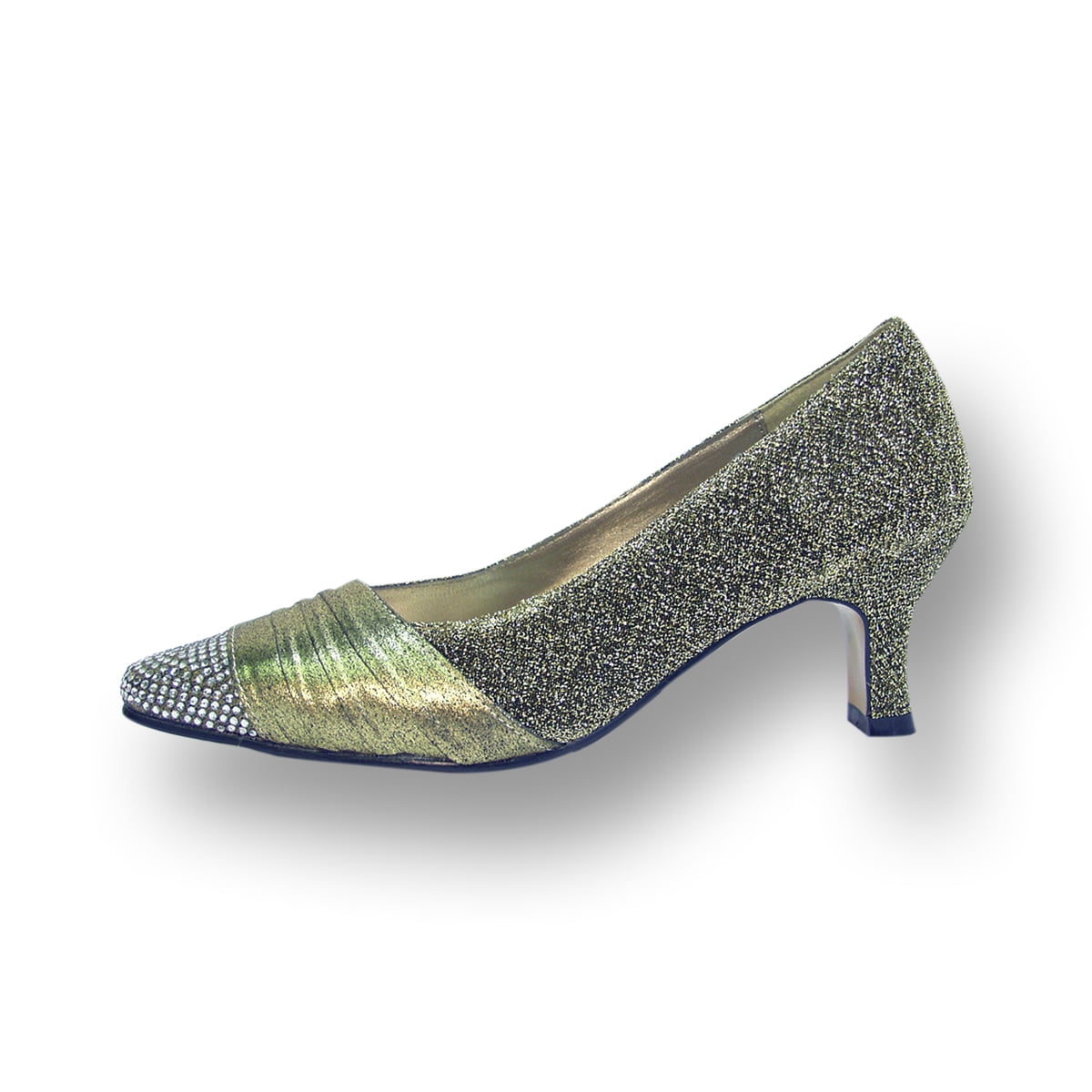FLORAL Dolly Women's Wide Width Rhinestone Toe Cap Glittery Metallic Pump GOLD 5.5