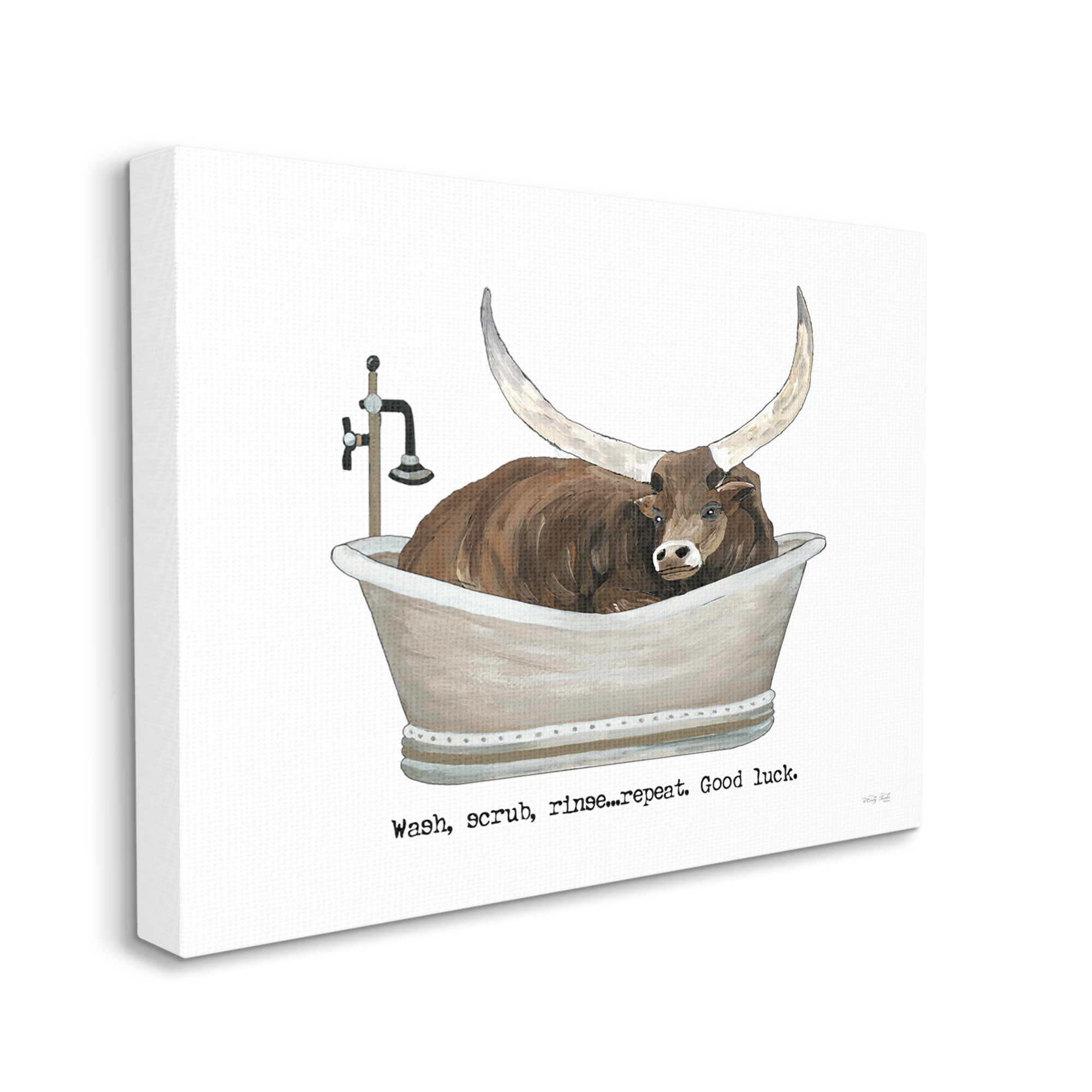 Stupell Industries Longhorn Cattle Bathtub Country Bathroom Typography Graphic Art Gallery Wrapped Canvas Print Wall Art, Design by Cindy Jacobs