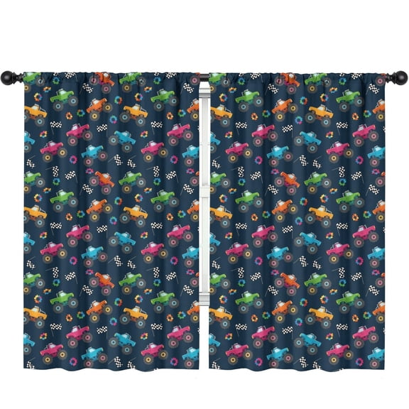 Blackout Kids Curtains,Monster Cartoon Truck Black Pattern Children's Insulated Curtains Set Of 2,Bedroom Essentials,Toddler Room Decor 52"x84"