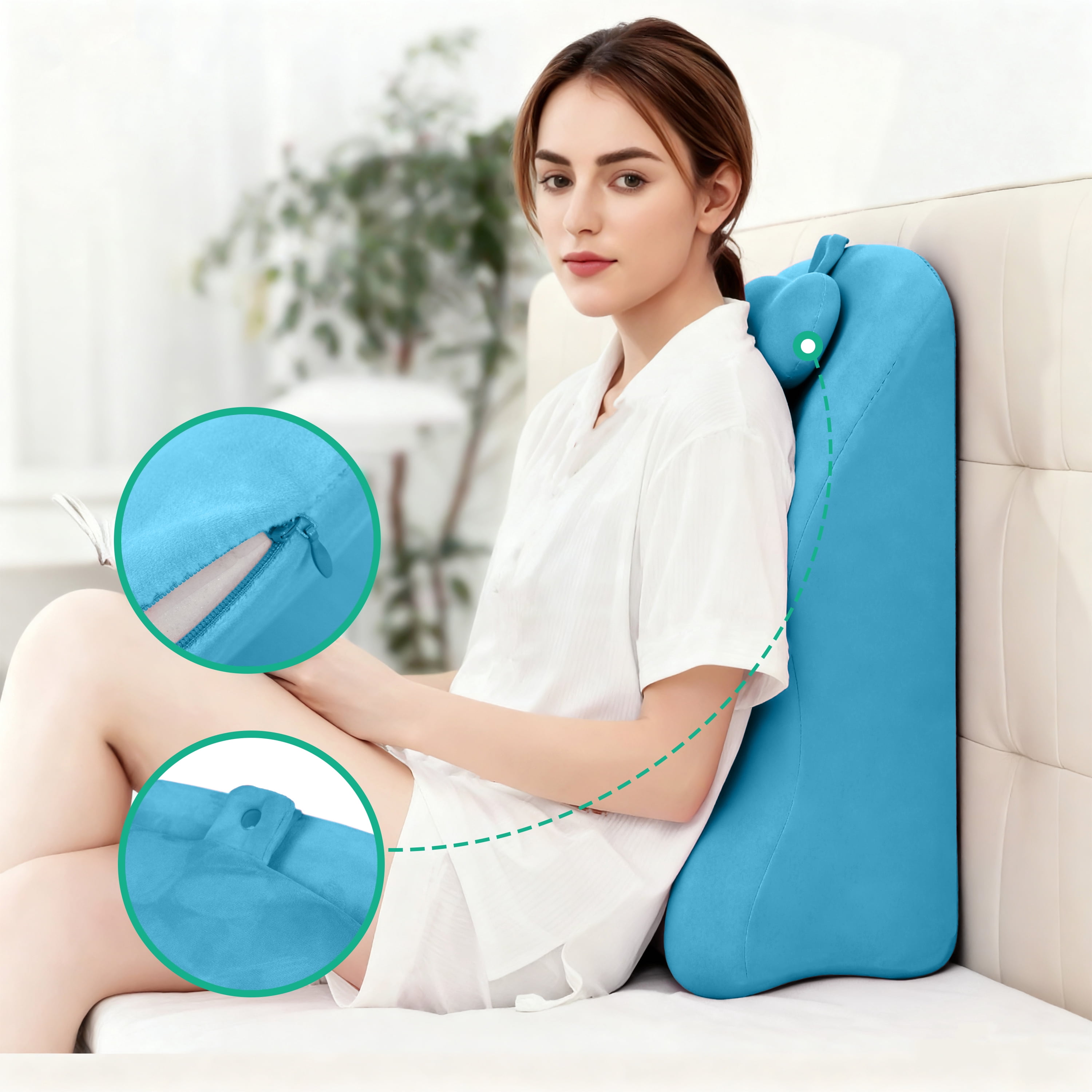 BINBANK Bed Wedge Pillow, Memory Foam Reading Pillow for Back Support, Blue