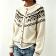 thumbnail image 5 of Fair Isle Cardigan for Women, Jacquard Knit Button Down Crewneck Long Sleeve, Fall Vintage Casual Soft Sweater S-3XL, 5 of 5