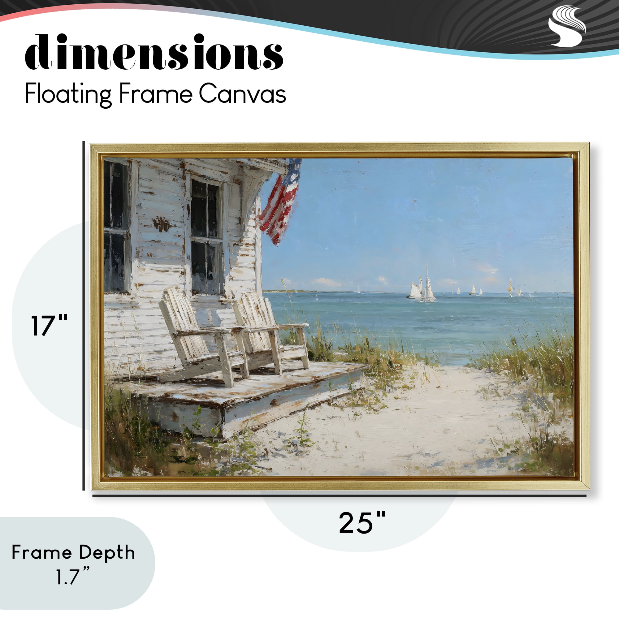 Stupell Industries By The Ocean Cottage Retreat Gold Framed Floater Canvas Wall Art, design by Petal Prints Design