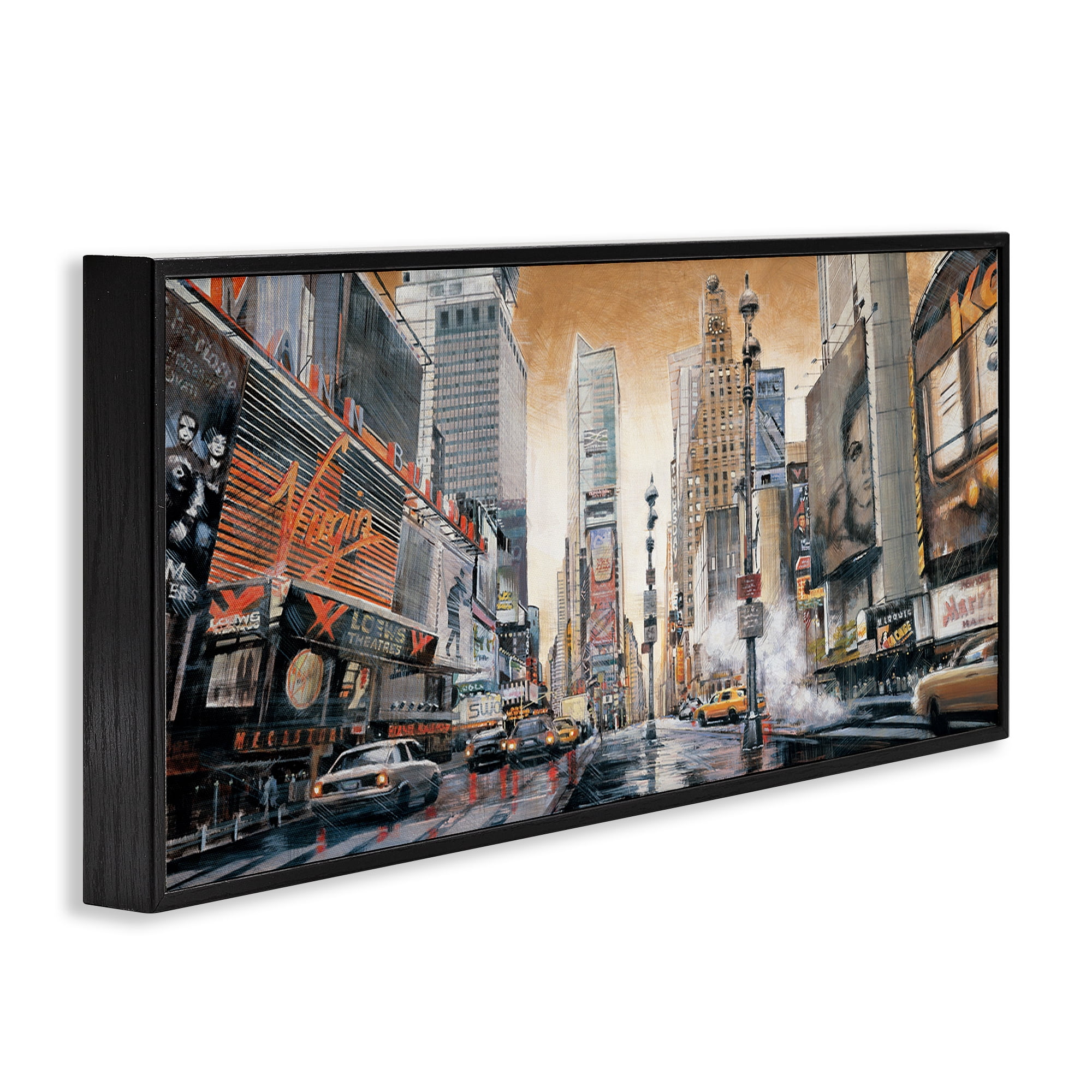 Stupell Industries New York Cityscape Scenery Painting Black Framed Art Print Wall Art, 30 x 13