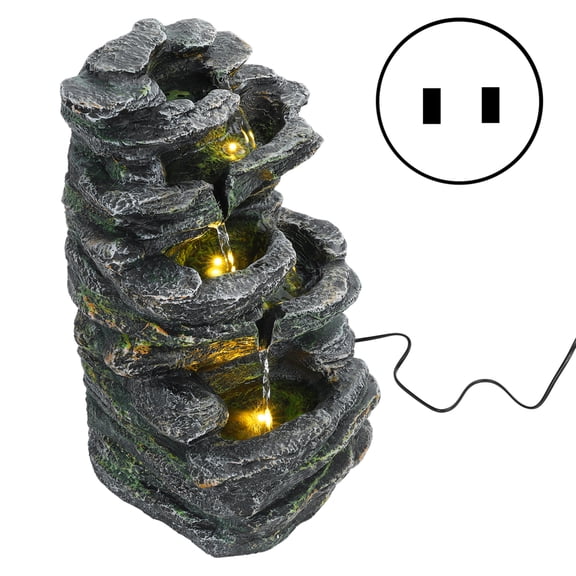 cbehtwi 6-Tier Cascading Rock Water Fountain – LED Warm Light Outdoor Water Feature for Patio Backyard Garden Decor