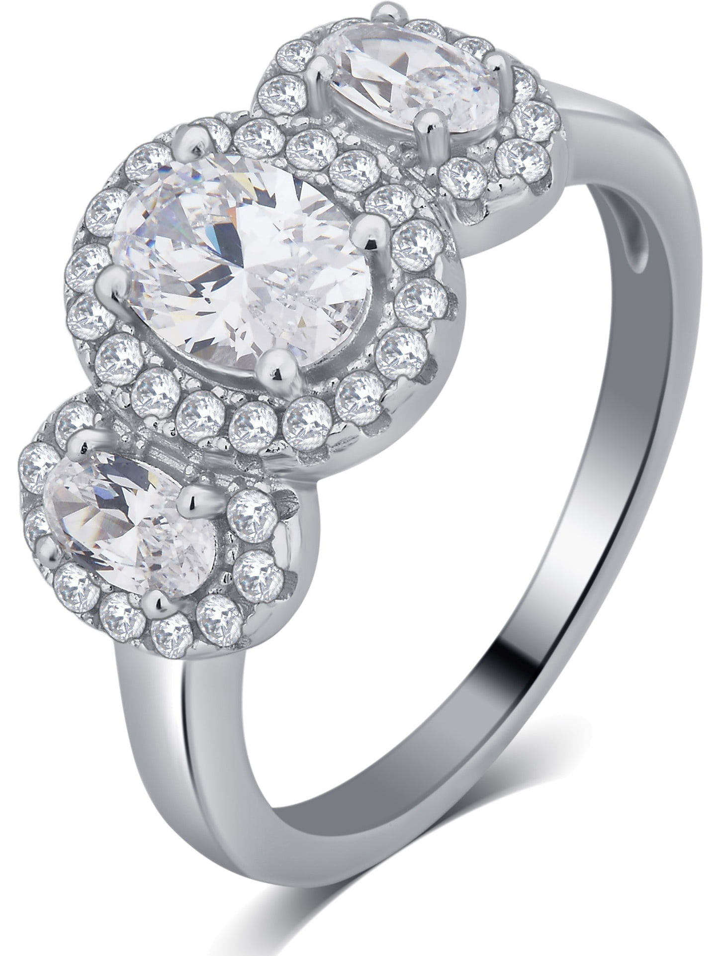 Arista Cubic Zirconia 3 Stone Cluster Women's Engagement Ring in Sterling Silver