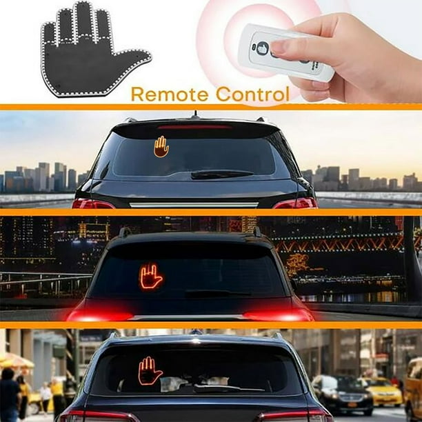 Luz de gestos de dedo para vehículos | Pantalla LED de la ventana trasera con control remoto | 3 modos Dedo medio pulgar hacia arriba signo de la paz | Ámbar sin parpadeo | 176 LED brillantes |