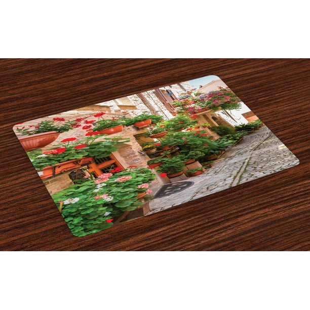 Italian Placemats Set of 4 Street View of a Small Renaissance Town with