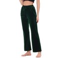 thumbnail image 4 of INSPIRE CHIC Women's Velvet Trousers with Pockets Sleepwear Bottoms Jogger Wide Leg Lounge Pants XL Green, 4 of 5