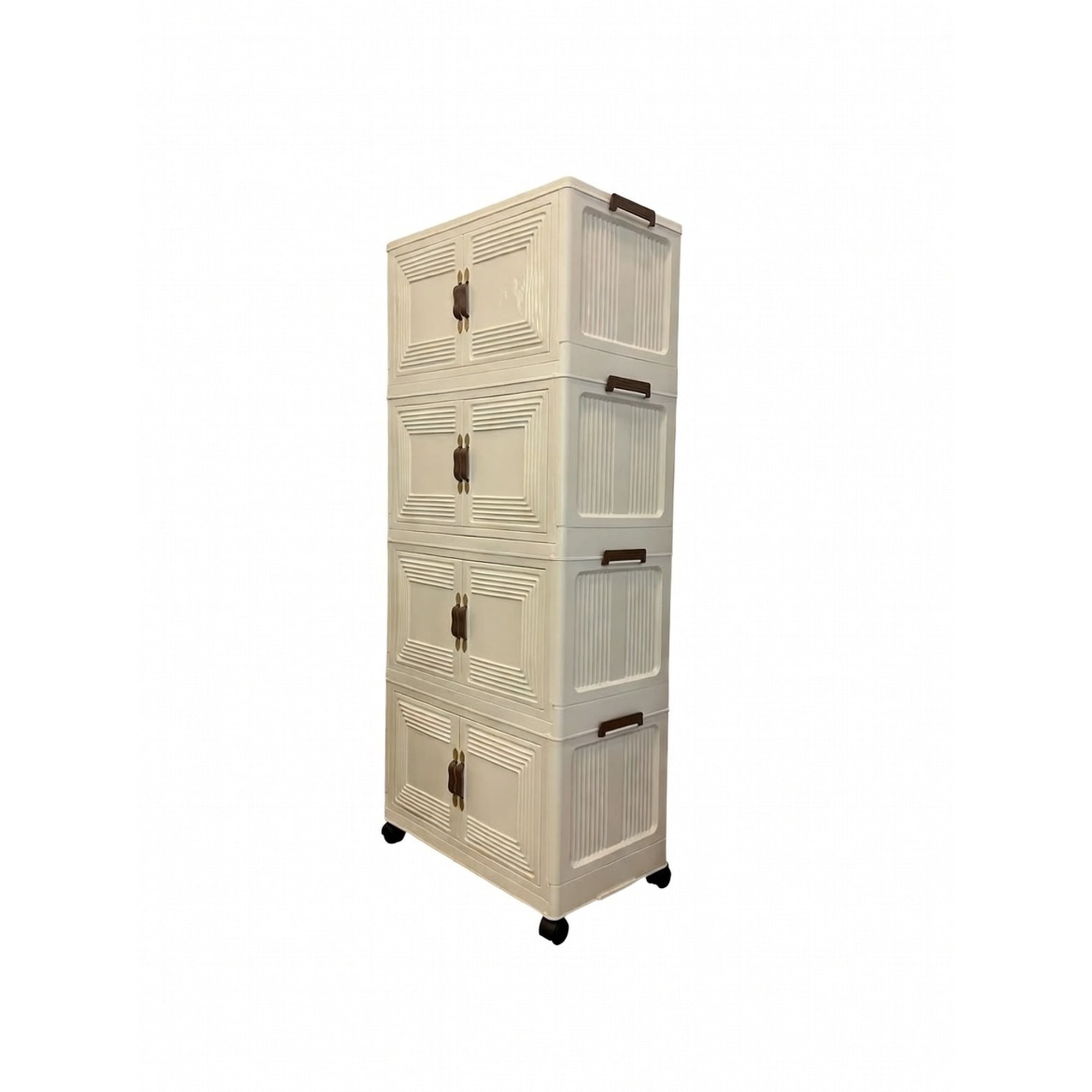 4-Tier Folding Storage Cabinet with Wheels & Doors, Stackable Plastic ...