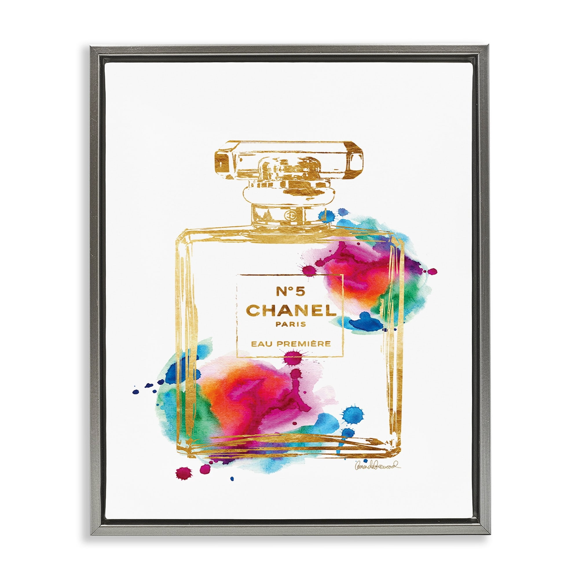 Stupell Industries Fashion Perfume Gold Rainbow Luster Gray Framed Floating Canvas Wall Art, 16x20, by Amanda Greenwood
