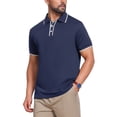 thumbnail image 4 of INSPIRE CHIC Men's Contrast Trim Short Sleeve Three-Button Closure Knitted Polo Shirts S Navy Blue, 4 of 5