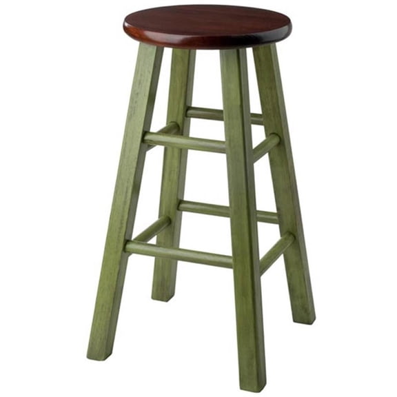 Pemberly Row 24" Transitional Solid Wood Counter Stool in Walnut and Green