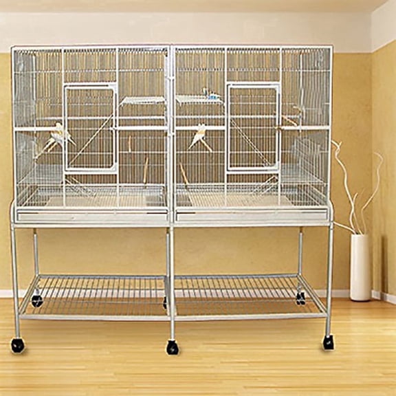 LARGE Double Center Dividered Flight Bird Breeder Rolling Cage Side Nest Box Doors For Breeding Canary Parakeet Cockatiel Lovebird Finches with Removable Stand
