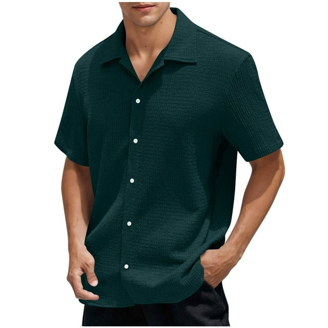 Admvng Chemises pour Hommes Col Rabattu Décontracté Uni Boutonné Manches Courtes P-2TG