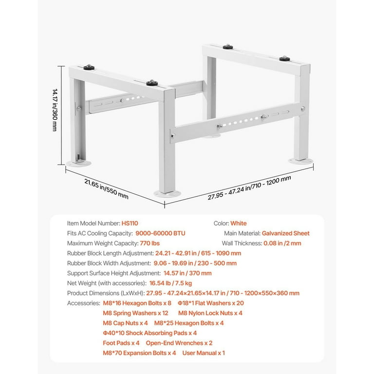 Adjustable Mini Split Ground Stand with Anti-Vibration Pads - Supports 9000  to 60000 BTU AC Units - Walmart.com