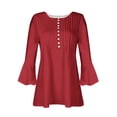 thumbnail image 5 of Scyoekwg 3/4 Sleeve Shirts for Women Button Flared Sleeve Pleated Tunic Tshirt Lightweight Solid Color Graphic Tee Comfy 3/4 Sleeve Blouses (Red,XXL), 5 of 5