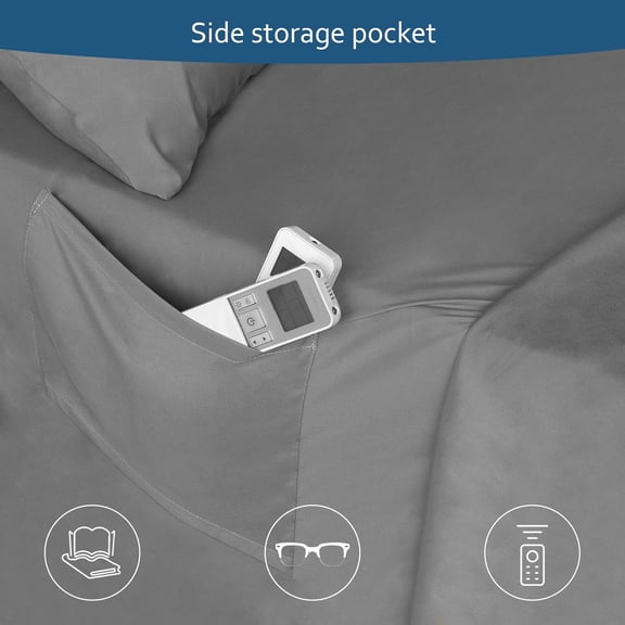 Split King Sheets Set - 5 Piece Deep Pocket Bedding with Storage Pocket, Soft Microfiber Grey