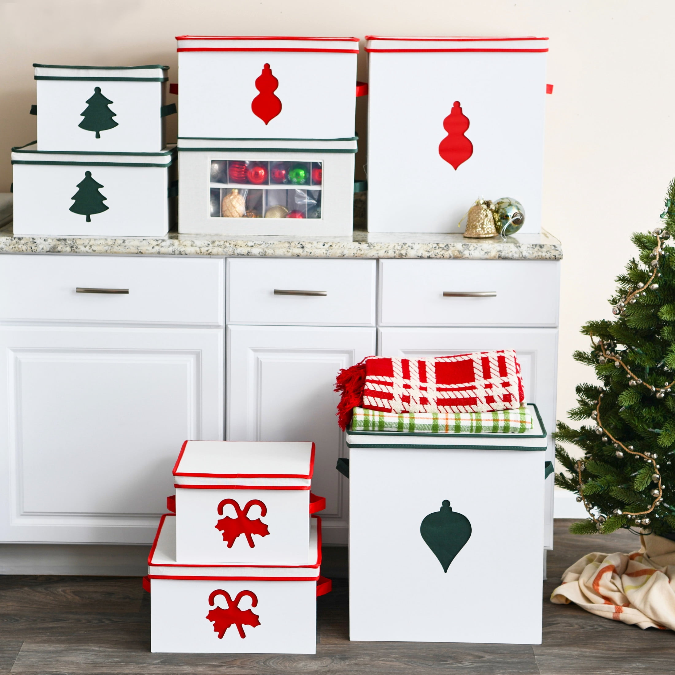 Household Essentials Holiday Storage Box, Large, Red Candy Cane