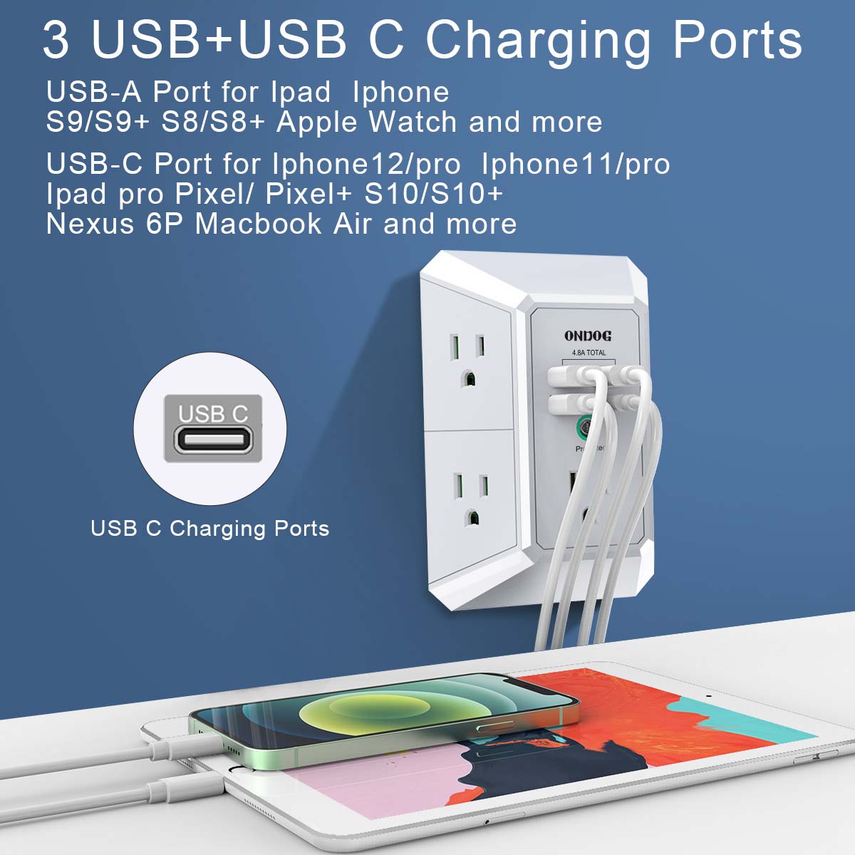 Ondog 5-Outlet Surge Protector with 4 USB Ports photo 2