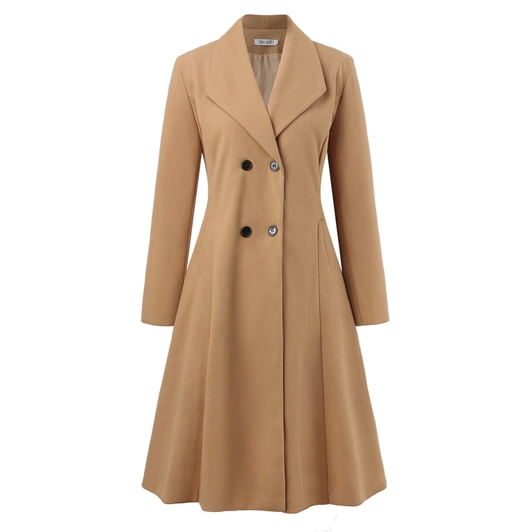 Women's Shawl Collar Work Double Maxi Long Wool Coat Thin Wool