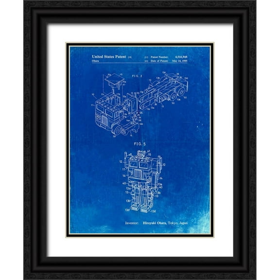 Borders, Cole 12x14 Black Ornate Wood Framed with Double Matting Museum Art Print Titled - PP179- Faded Blueprint Optimus Prime Transformer Poster