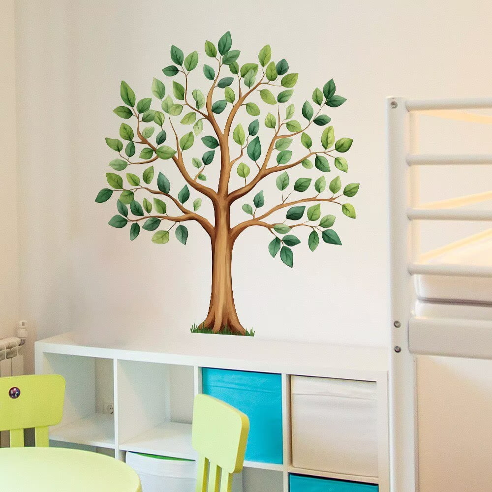 Large Green Tree Wall Decal for Bedroom Living Room, Removable Nature Tree Wall Sticker, 105cm Tall Botanical Decor for Nursery Kids Room Home