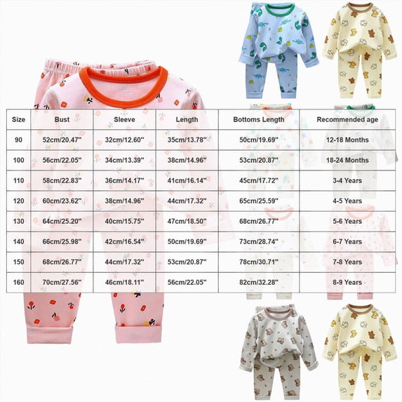 CAUYDY 7-8 Years Children Girls Clothes Kids Boys Sleepwear Long Sleeve T-Shirt and Elastic Waist Pants 2PCS Set Soft Pajamas Winter,Orange