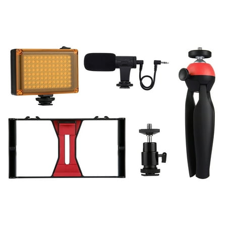 PULUZ Camera Kit Smartphone Handheld Filmmaking Video Rig + LED Studio Light + Video Microphone + Mini Tripod Mount Kits with Cold Shoe Tripod Head for Outdoor Live
