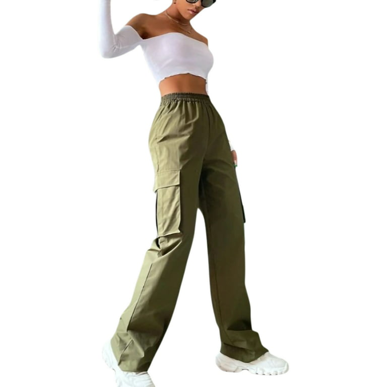 Peyakidsaa High Waist Cargo Pants for Women Straight Leg Cargo Trousers  with Pockets
