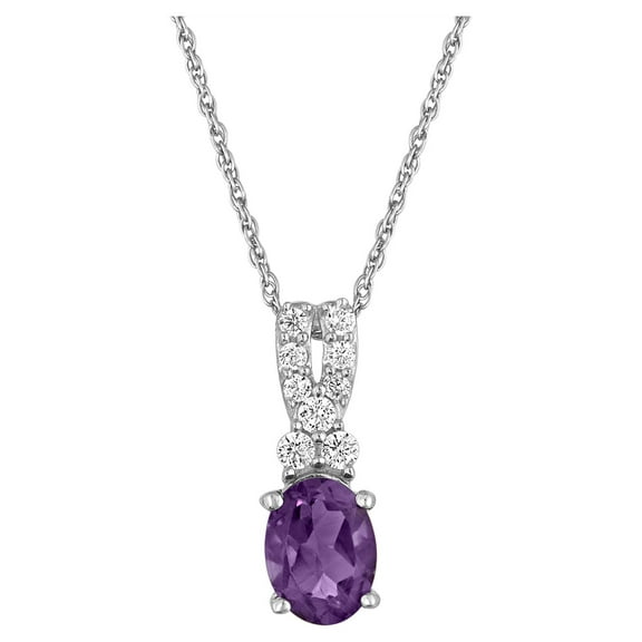 Ladies Brilliance Fine Jewelry Genuine Amethyst & CZ Sterling Silver Pendant, 18"