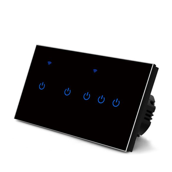 MYG for Smart WiFi Touch Switch for Home Automation, Compatible with for Tuya App, Alexa Voice Control, Remote Control, 5 Gang Options, Tempered Glass Panel, 220V 10A