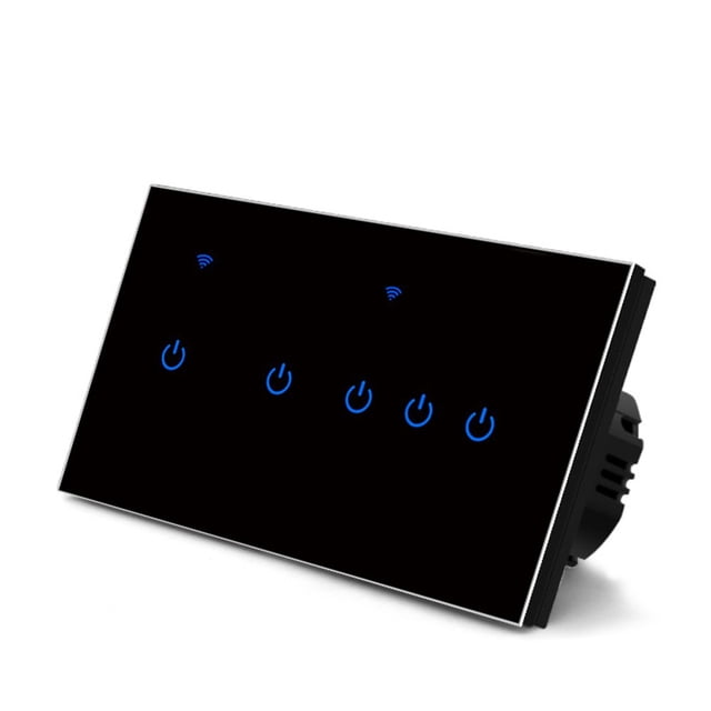 MYG pour Commutateur Tactile WiFi Intelligent pour la Domotique, Compatible avec pour l'App Tuya, Commande Vocale Alexa, Télécommande, 5 Options de Gang, Panneau en Verre Trempé, 220V 10A