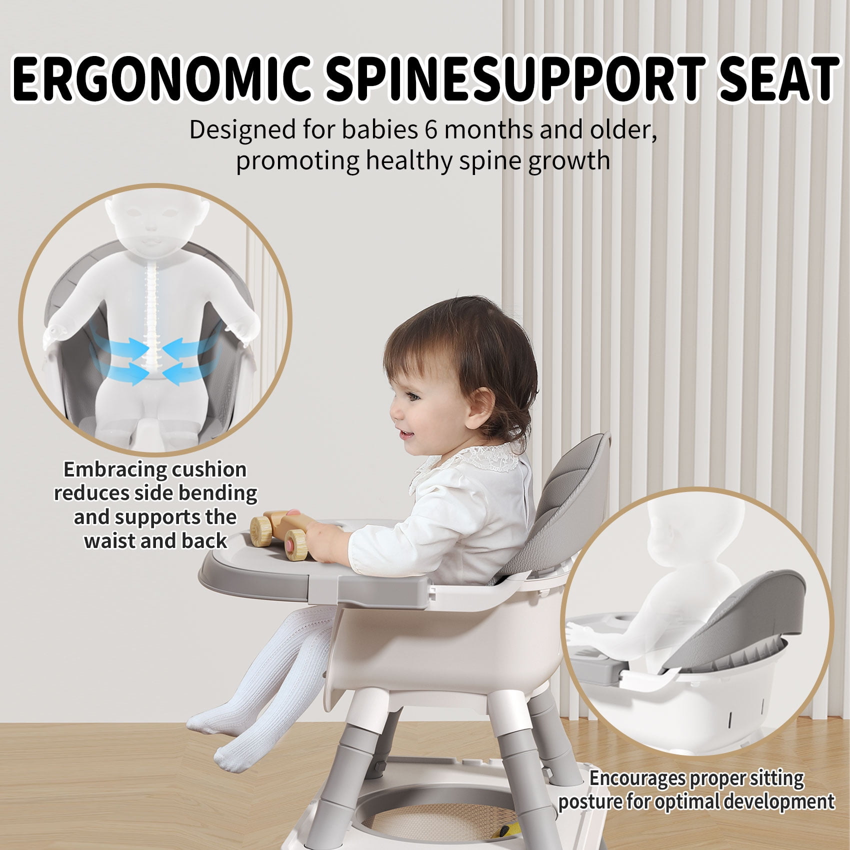 UNICOO® 7-in-1 Convertible Baby High Chair, Baby Chair, High Chairs for Babies and Toddlers, Portable High Chair for Babies & Toddlers 6 Months-6 Years (TX-KS-10-GW)