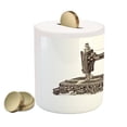 thumbnail image 2 of Steampunk Piggy Bank, Vintage Sewing Machine Hand-Drawn Sketch Antique Nostalgic Object Print, Ceramic Coin Bank Money Box for Cash Saving, 3.6" X 3.2", Dark Brown and Ivory, by Ambesonne, 2 of 4