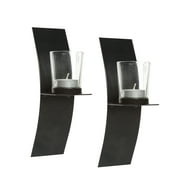 Hosley Set of 2, Modern Art Large Brown Wall Sconces with Clear Glass Tea Light Candle Holders
