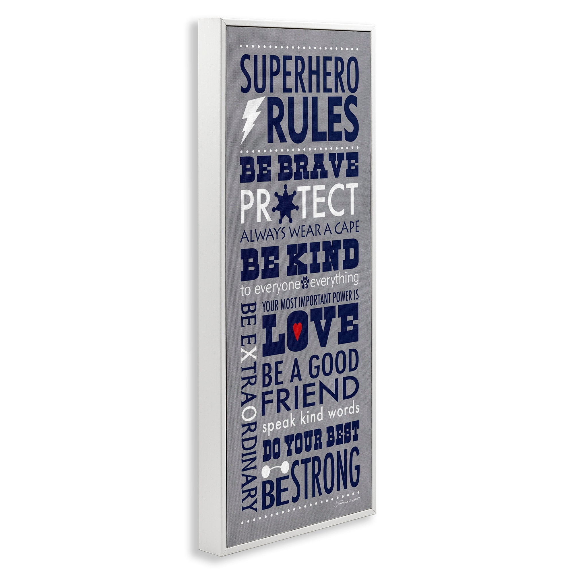 Stupell Industries Grey and Navy Superhero Rules Typography, 13 x 30,Design by Stephanie Workman Marrott