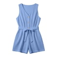 thumbnail image 4 of WAGUTH Women's Belted Cotton Linen Rompers V Neck Sleeveless Button Down Jumpsuit Casual One Piece Shorts with Pockets for Summer, 4 of 7